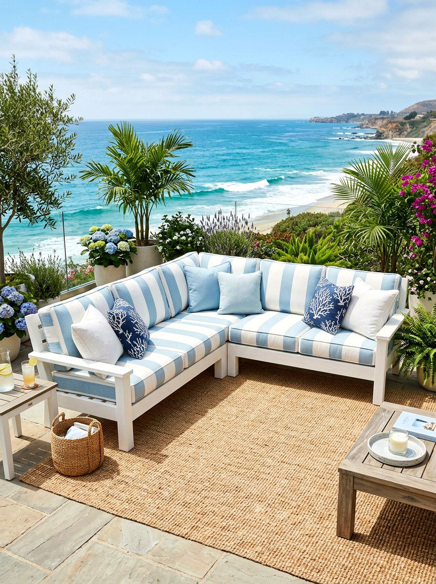 White Coastal Style Corner Sectional - 30 deck corner seating ideas