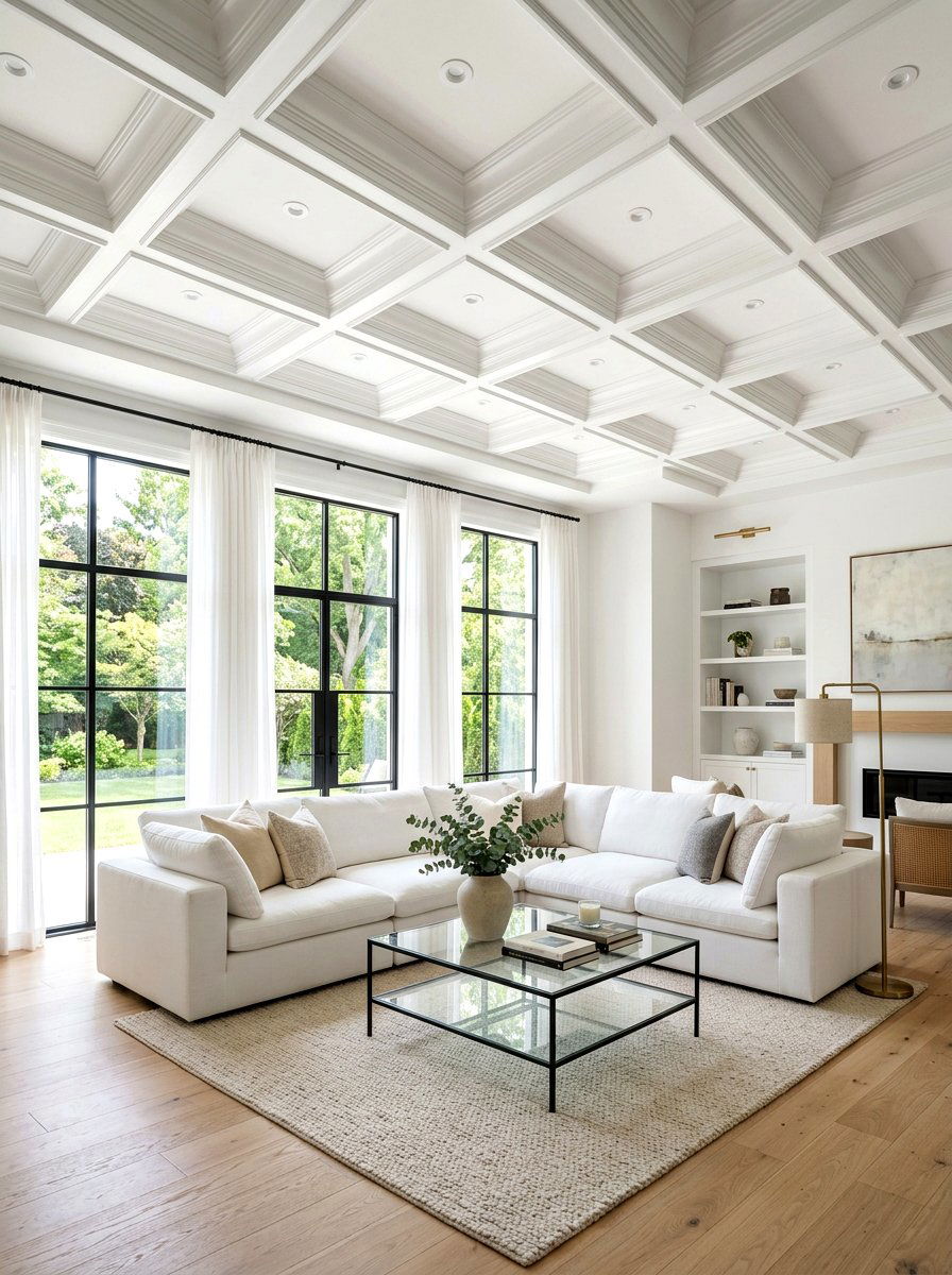 White Coffered Ceiling Living Room - 30 coffered ceiling living room ideas