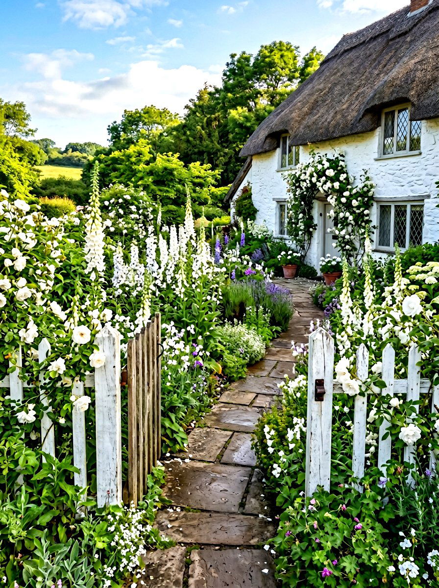 White Cottage Garden - 30 white flower garden ideas