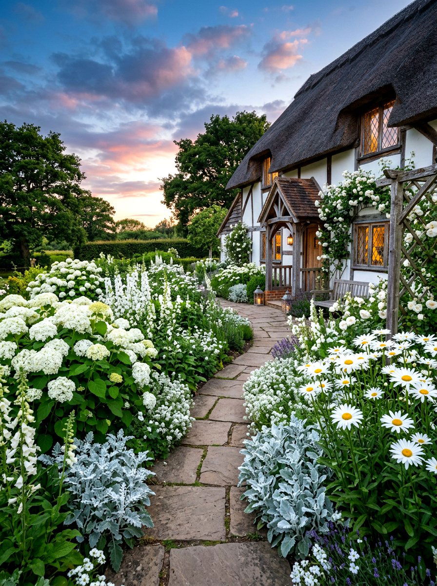 White Cottage Garden - 30 cottage flower bed ideas