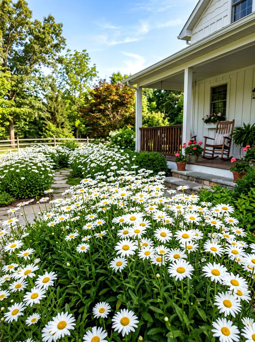 White Daisy Clusters - 30 flower bed plant ideas