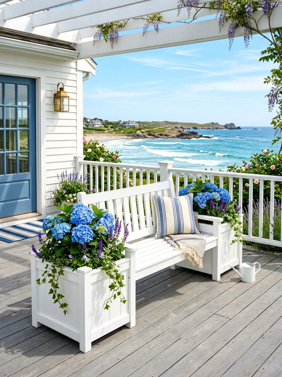 White Deck Planter Bench - 30 deck planter bench ideas
