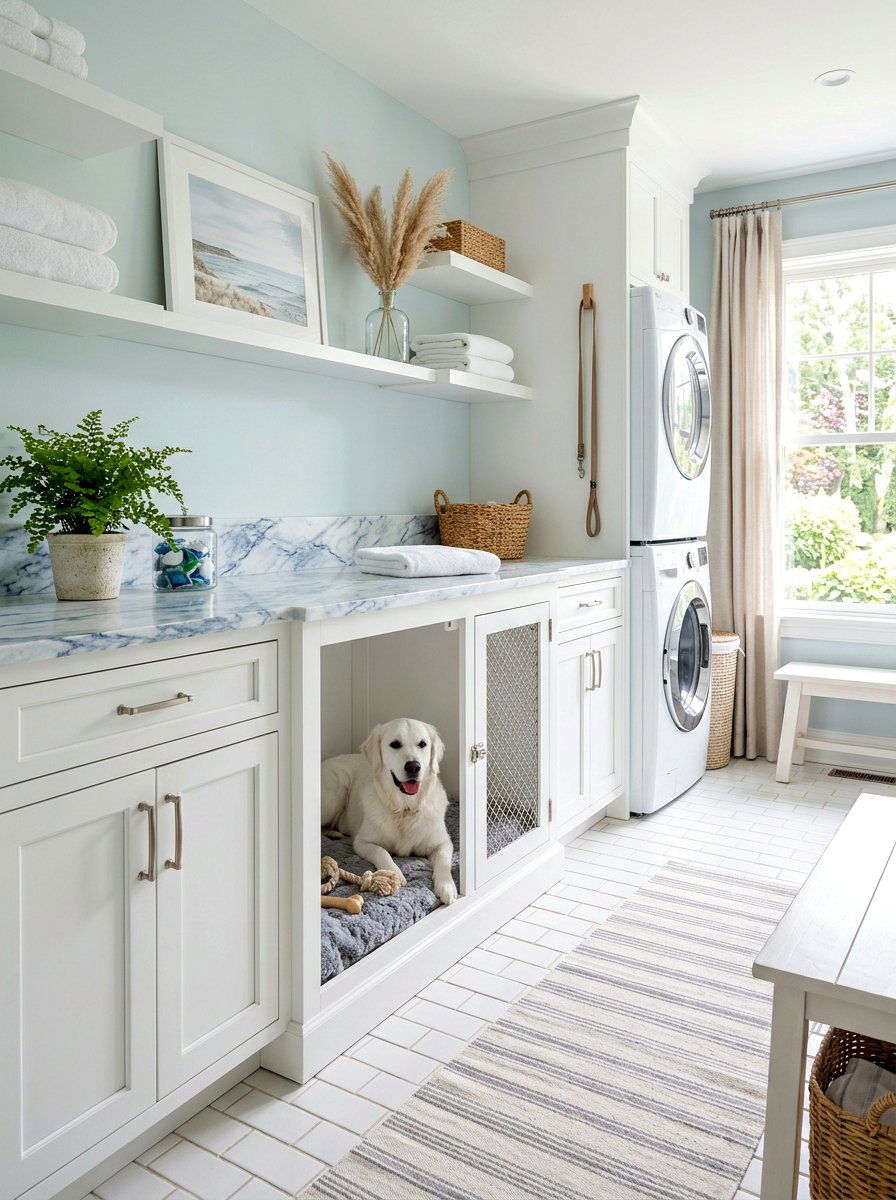 White Dog Crate Cabinet - 30 built in dog crate ideas