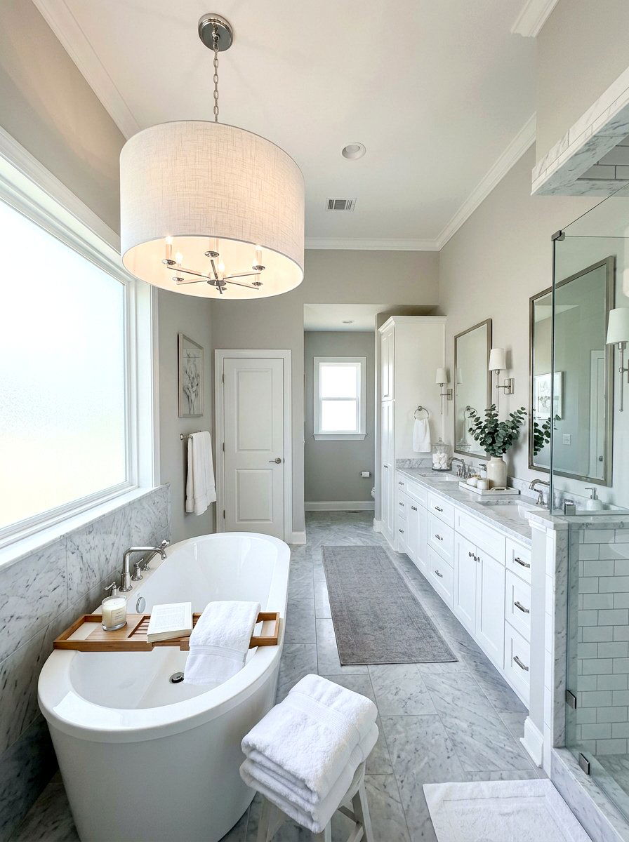 White Drum Shade Chandelier - 30 chandelier over bathtub ideas
