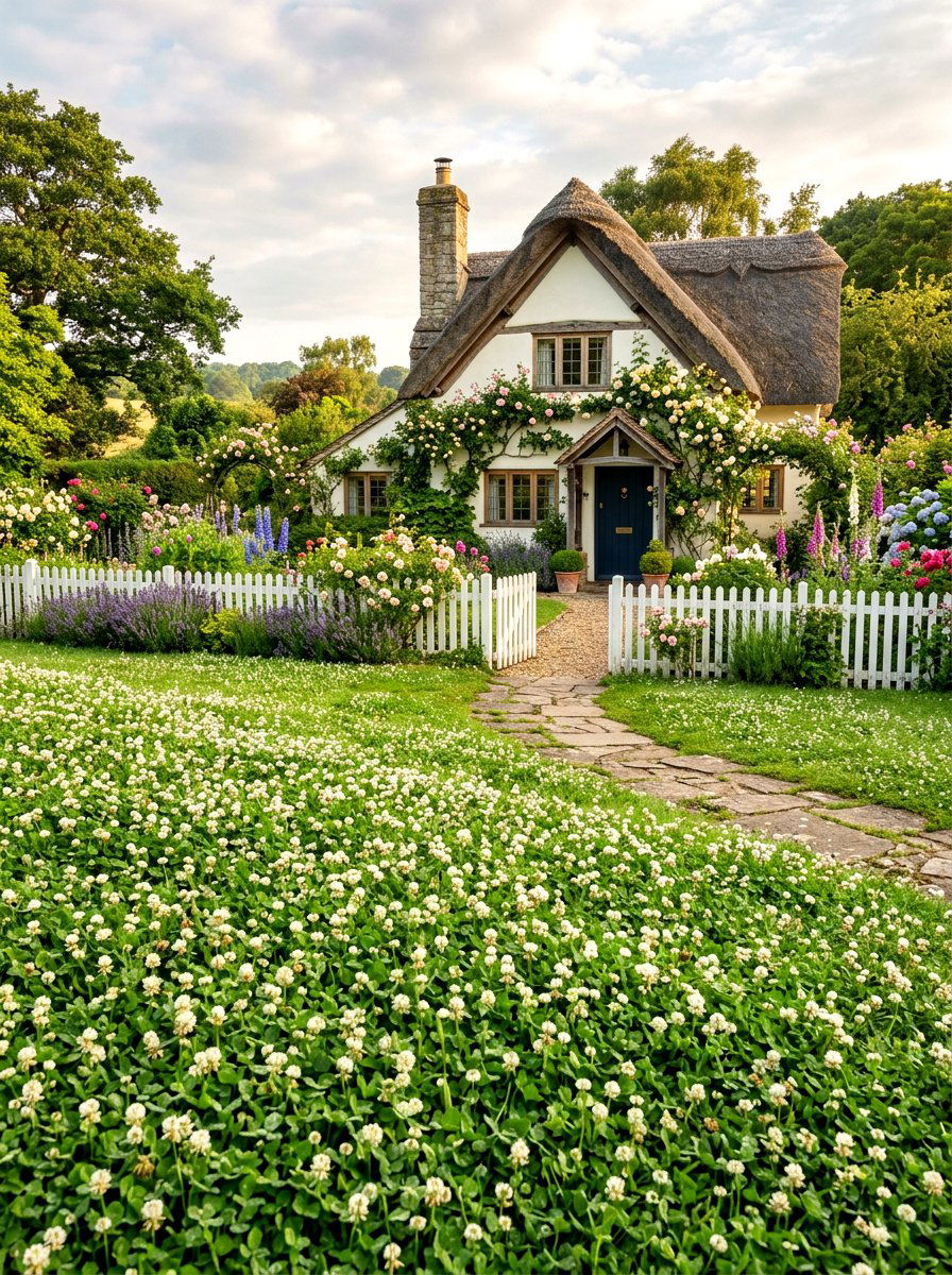 White Dutch Clover Turf - 30 clover front lawn ideas