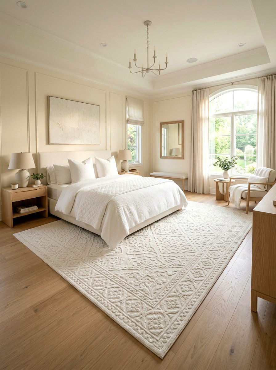 White Embossed Pattern Rug - 30 statement rug ideas