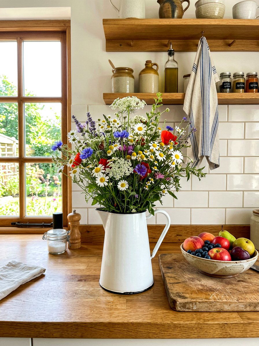White Enamelware Pitcher - 30 thrifted home decor ideas