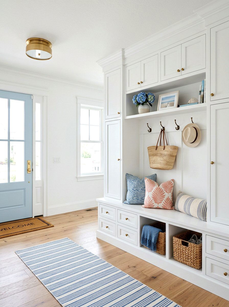 White Entryway Built In - 30 drop zone cabinet ideas