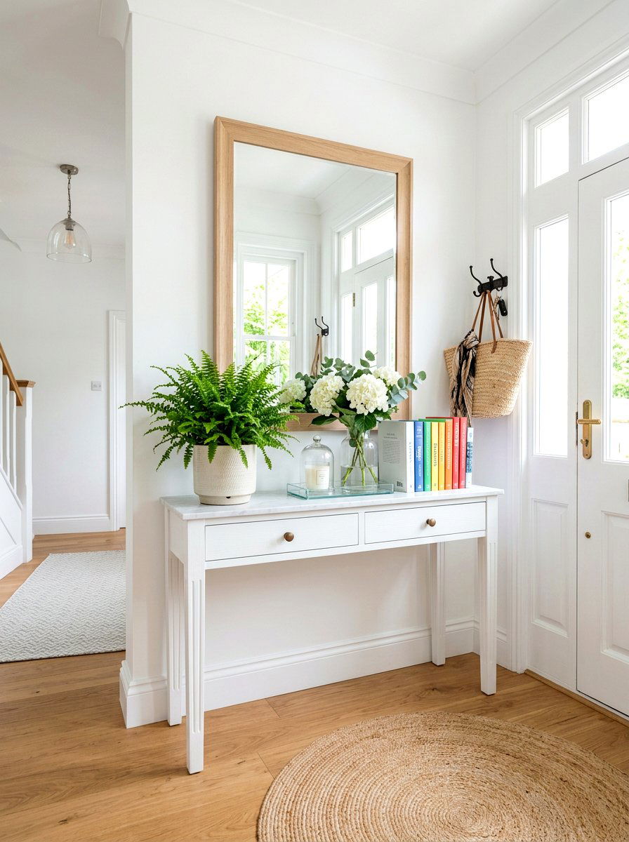 White Entryway Table - 30 layered entry table ideas