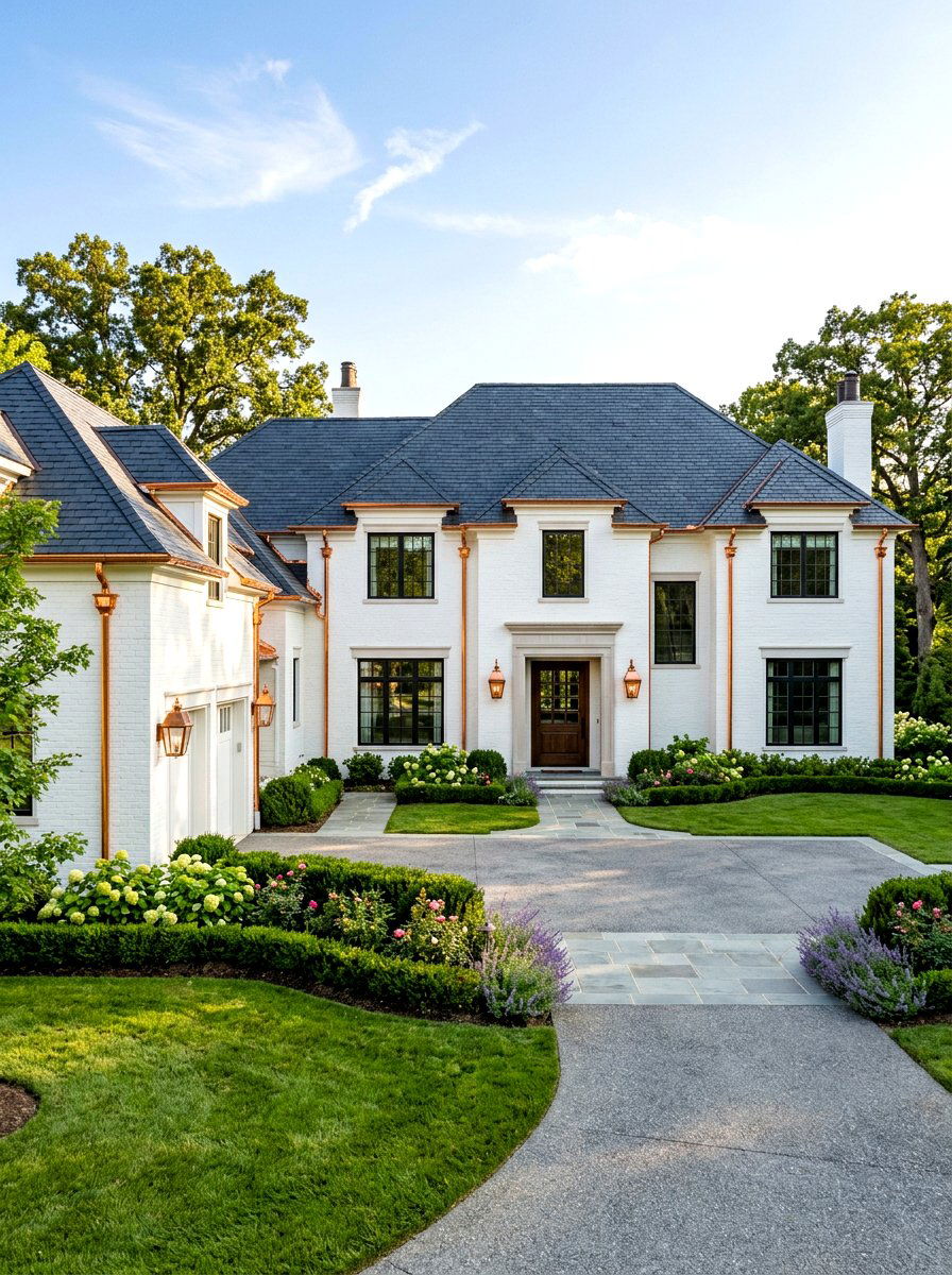 White Exterior Copper Gutters - 30 white house exterior ideas