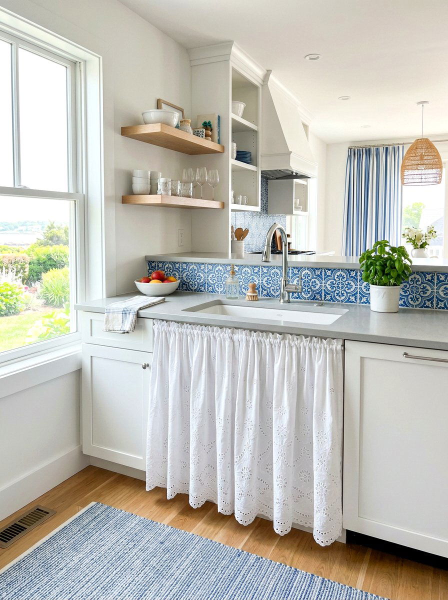 White Eyelet Sink Skirt - 30 sink skirt kitchen ideas