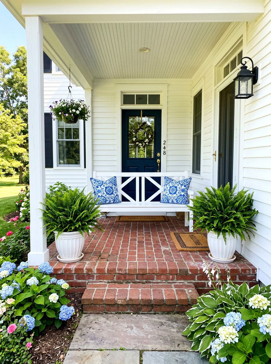 White Farmhouse Bench - 30 front yard bench ideas