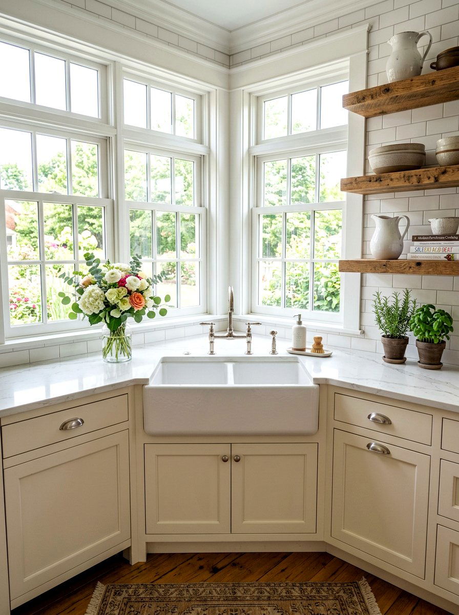 White Farmhouse Corner Sink - 30 corner sink kitchen ideas