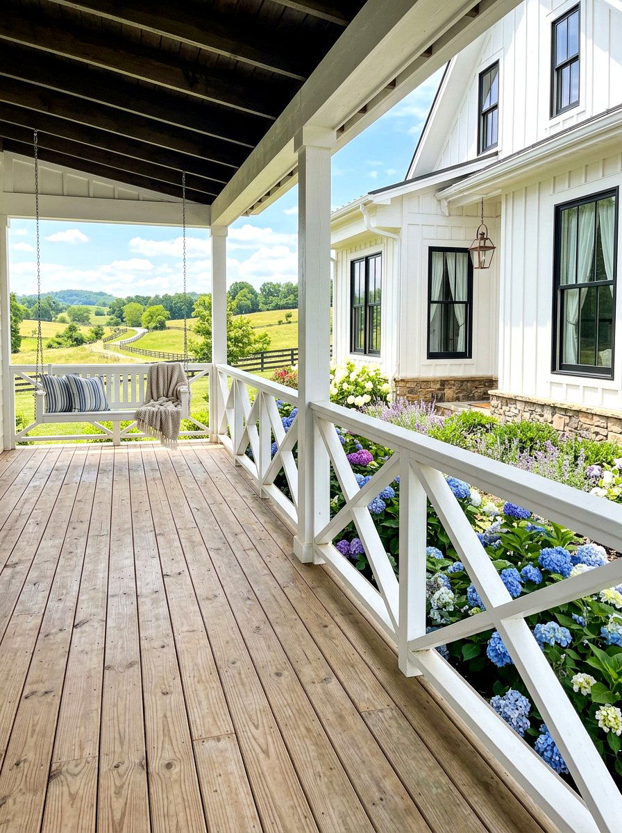 White Farmhouse Cross Brace Railing - 30 front porch railing ideas