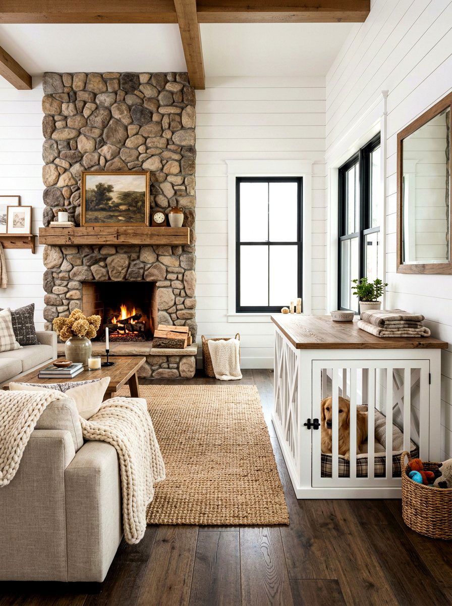 White Farmhouse Dog Crate - 30 indoor dog crate ideas