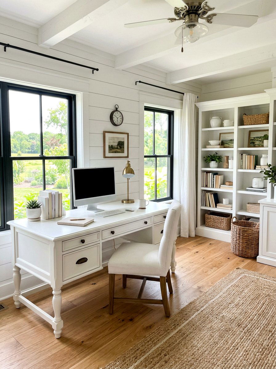 White Farmhouse Office - 30 farmhouse home office ideas