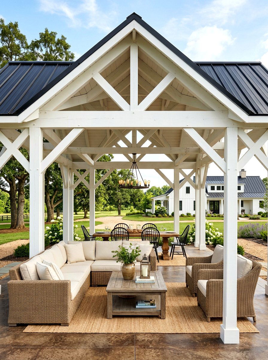 White Farmhouse Pavilion - 30 porch pavilion ideas
