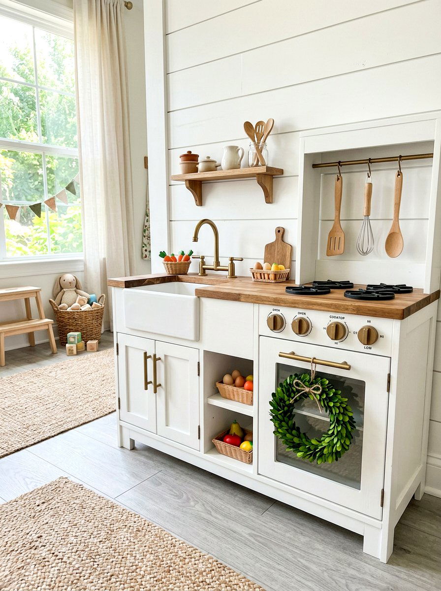 White Farmhouse Play Kitchen - 30 play kitchen corner ideas