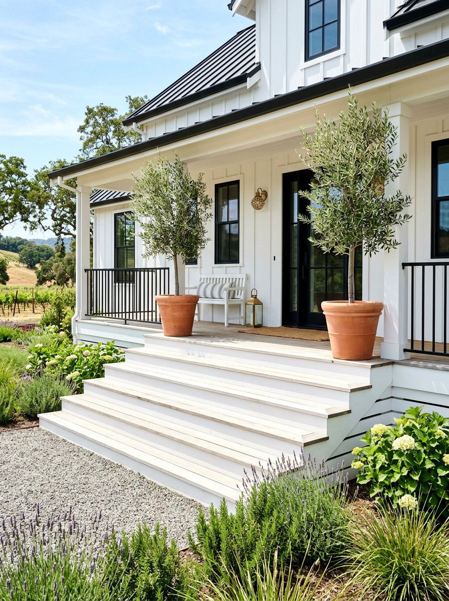 White Farmhouse Porch Steps - 30 porch step ideas