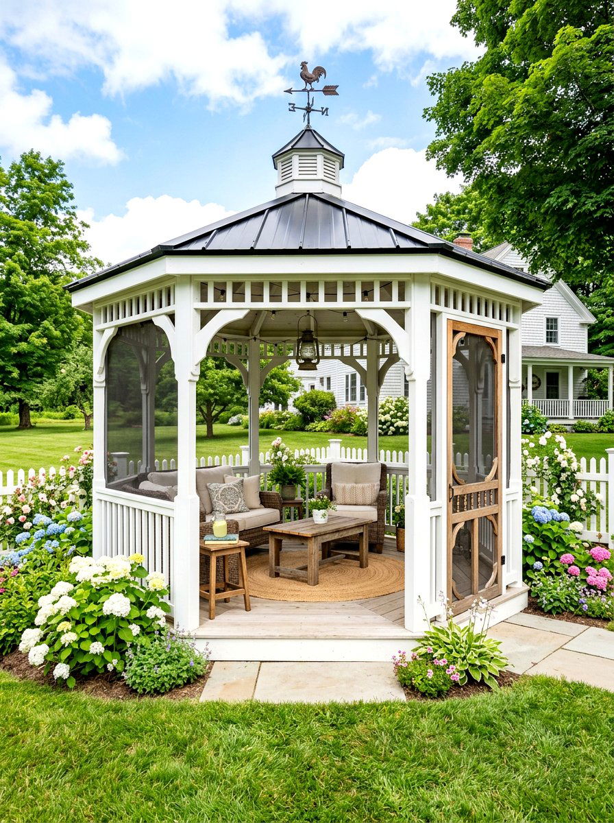White Farmhouse Screened Gazebo - 30 screened gazebo ideas