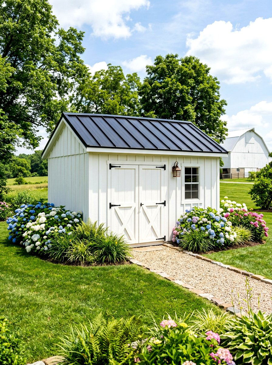White Farmhouse Shed - 30 garden shed ideas