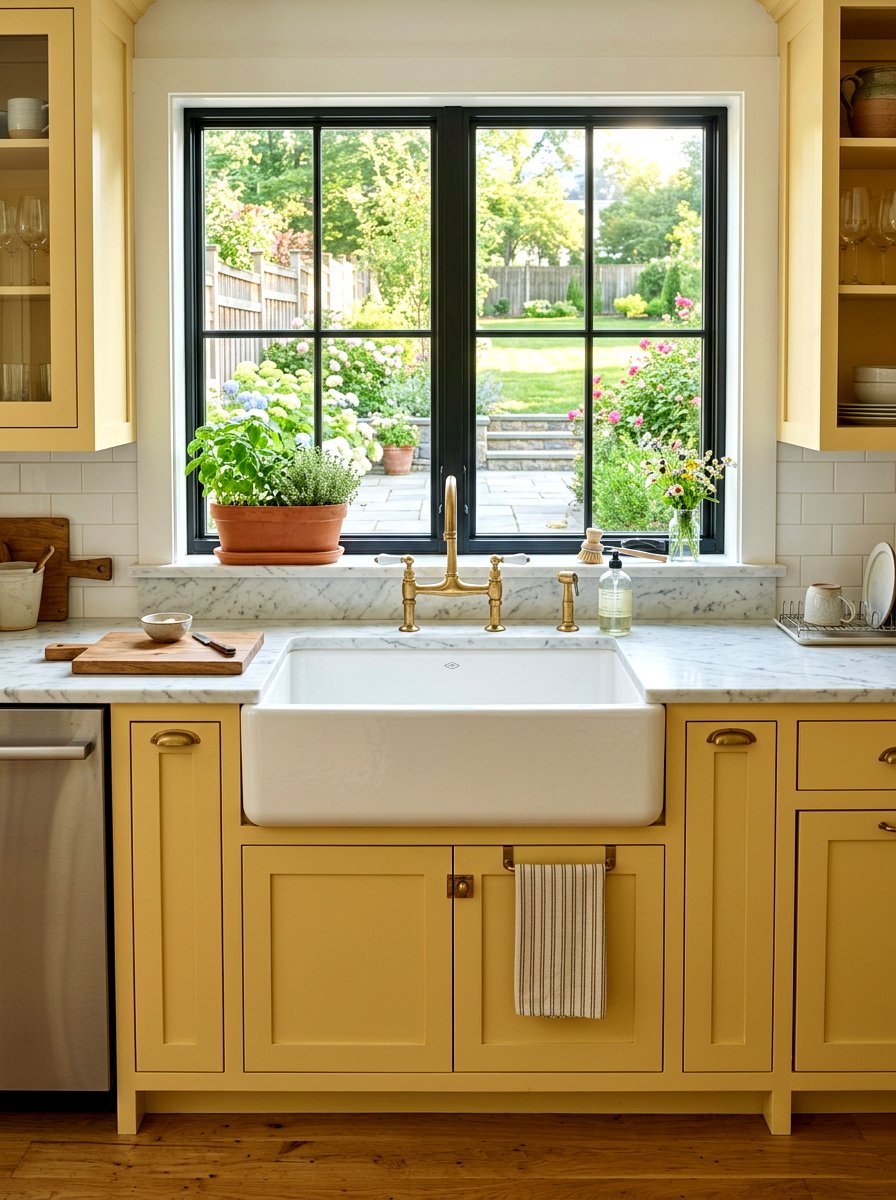 White Farmhouse Sink - 30 butter yellow kitchen ideas