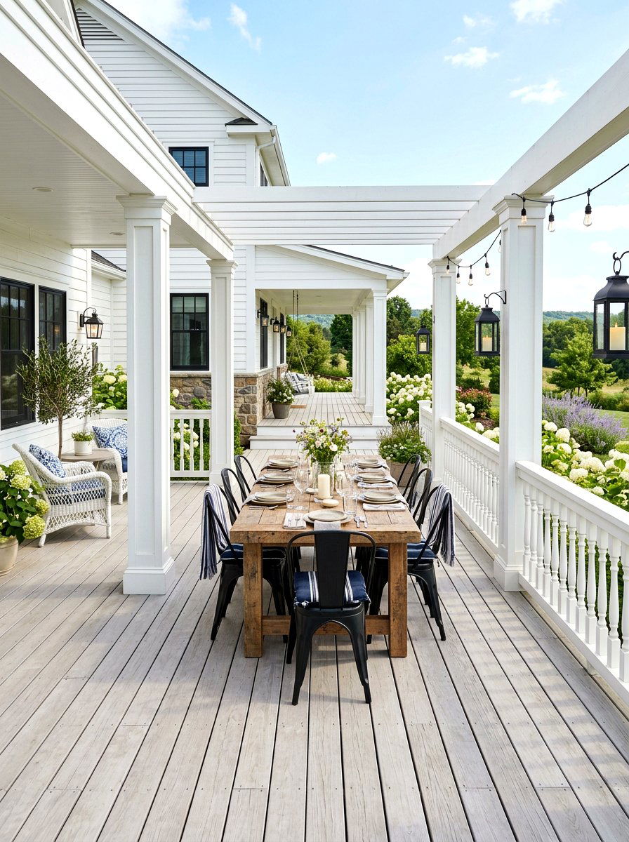 White Farmhouse Style Deck - 30 covered deck ideas