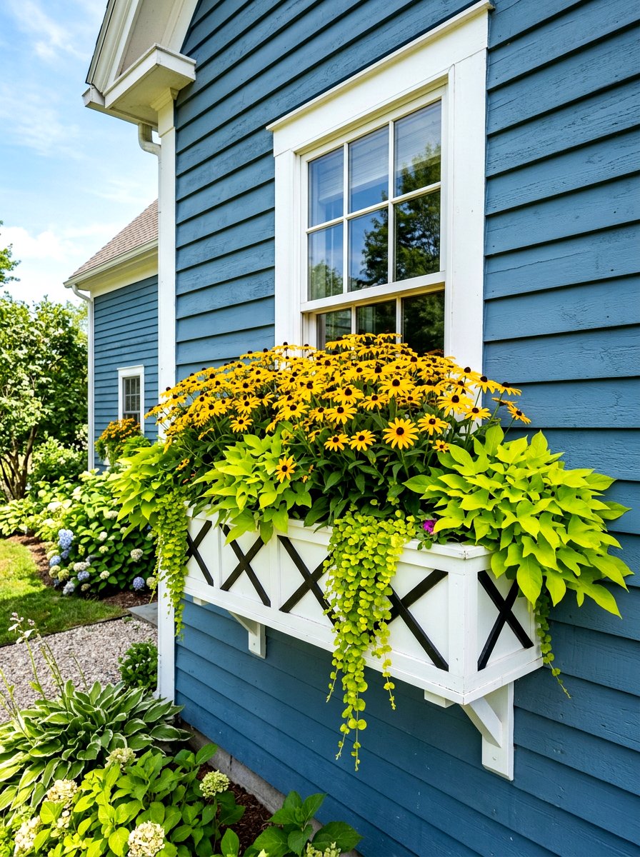White Farmhouse Window Box - 30 exterior flower box ideas