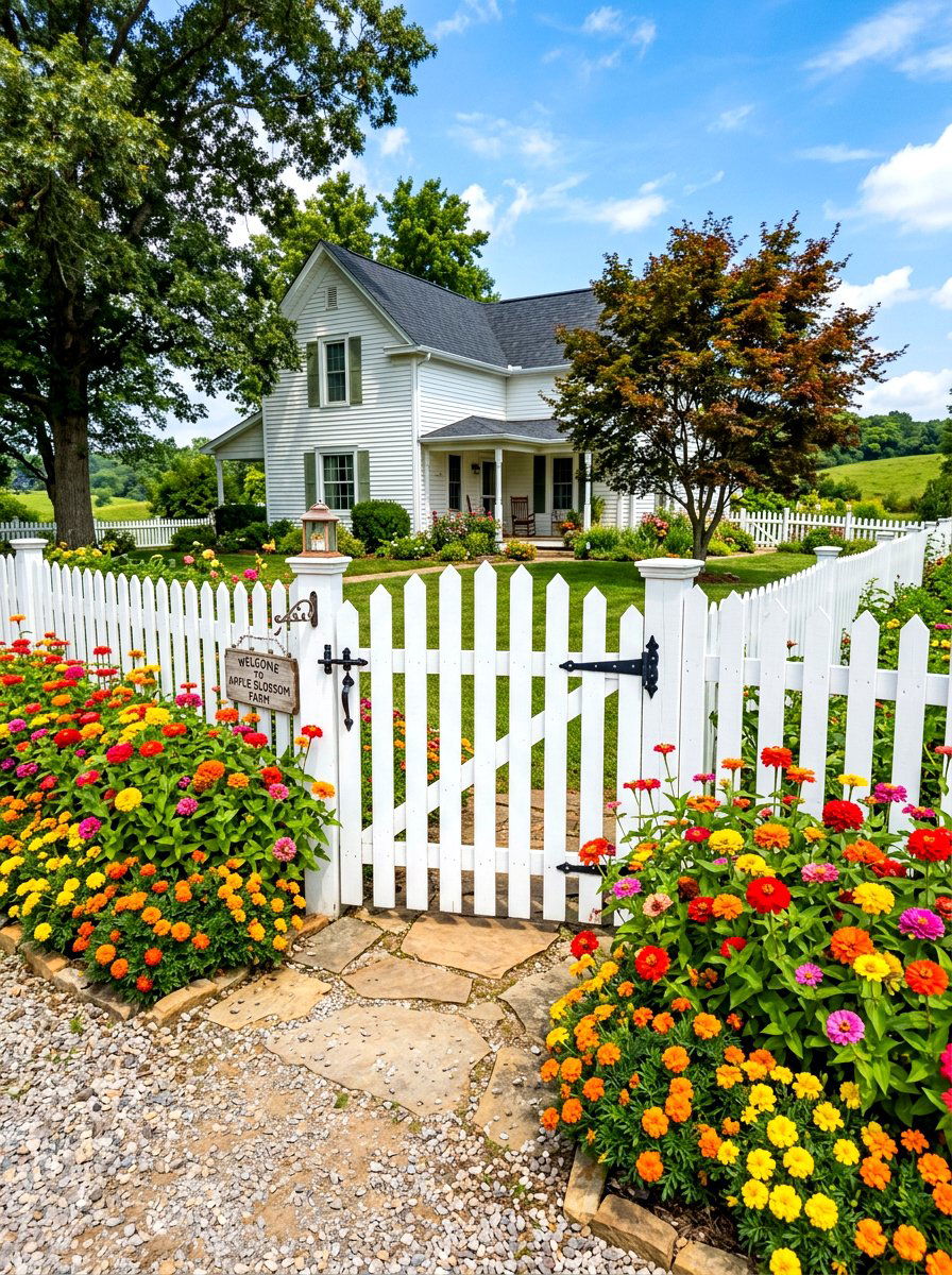 White Fence Gate - 30 front gate flower bed ideas