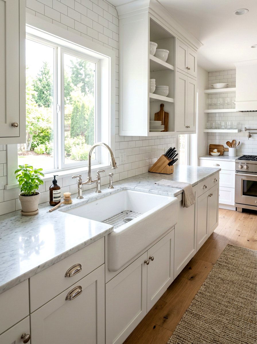 White Fireclay Farmhouse Sink - 30 apron sink kitchen ideas