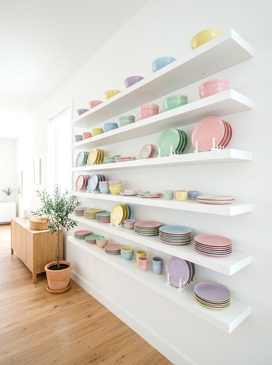 White Floating Shelves - 30 dining room china display ideas