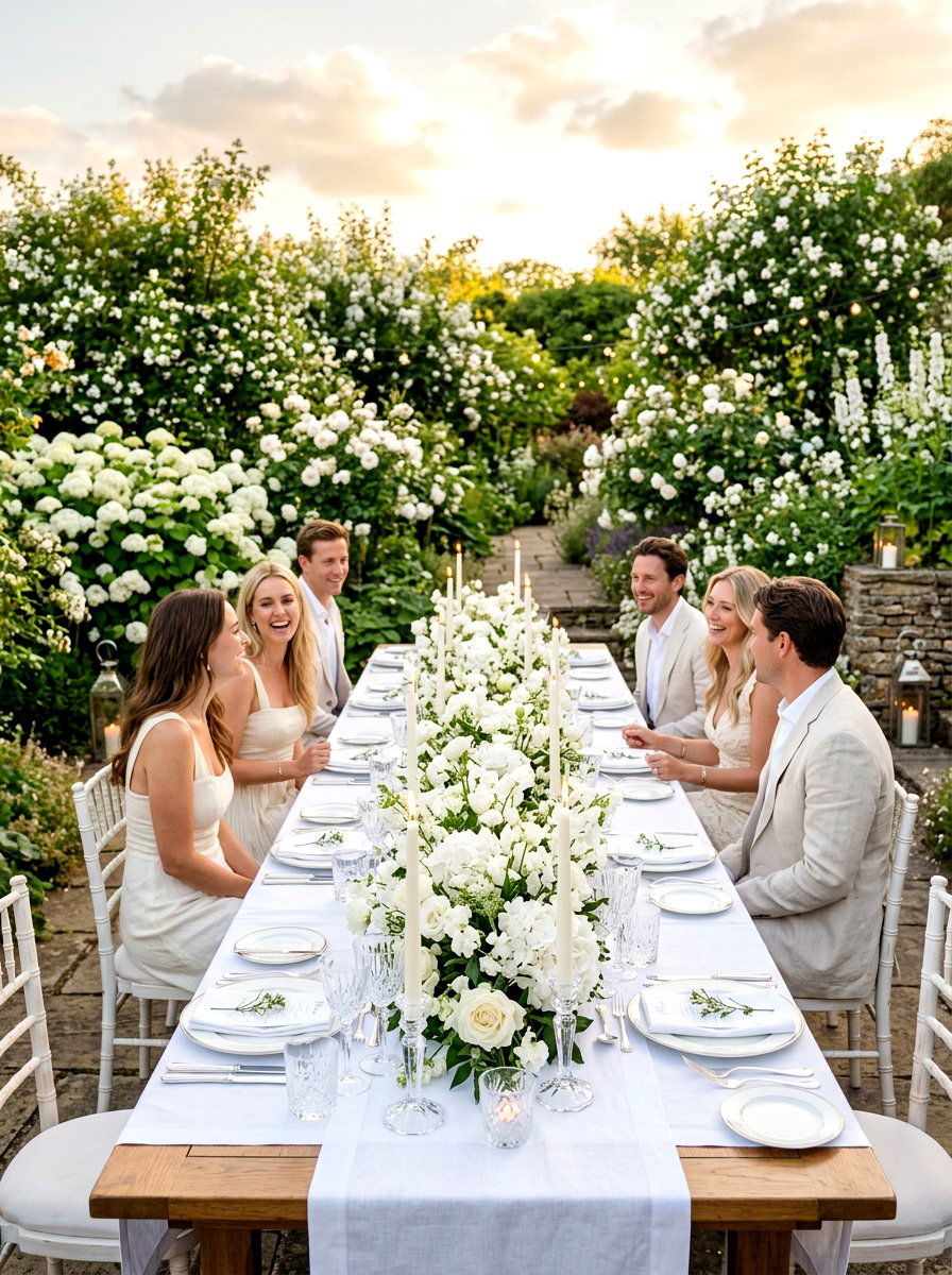 White Floral Garden Party - 30 candlelit garden dinner ideas
