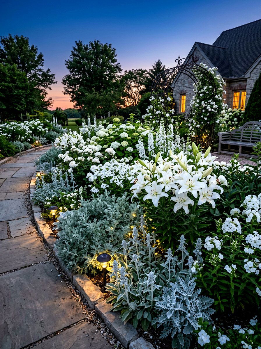 White Flower Bed - 30 backyard flower bed ideas