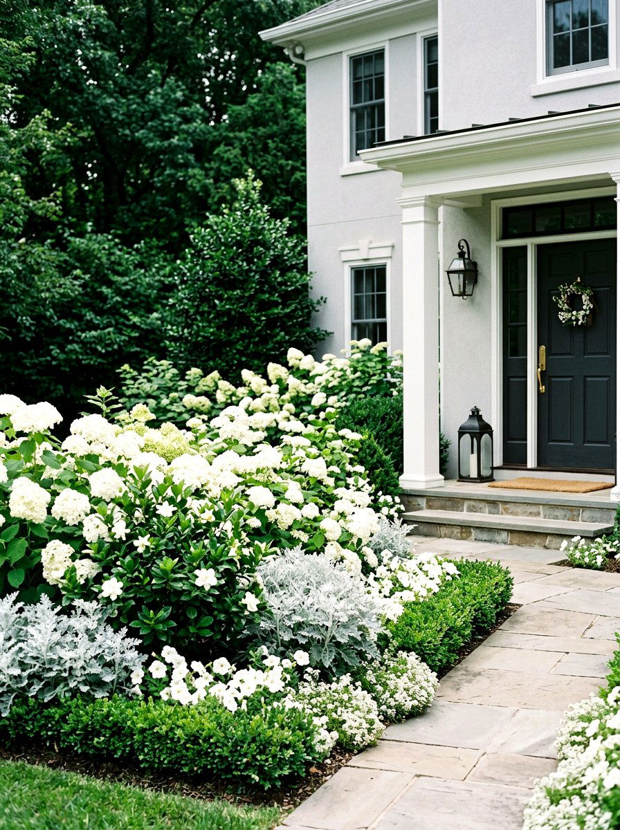 White Flower Front Landscape - 30 front entry landscaping ideas