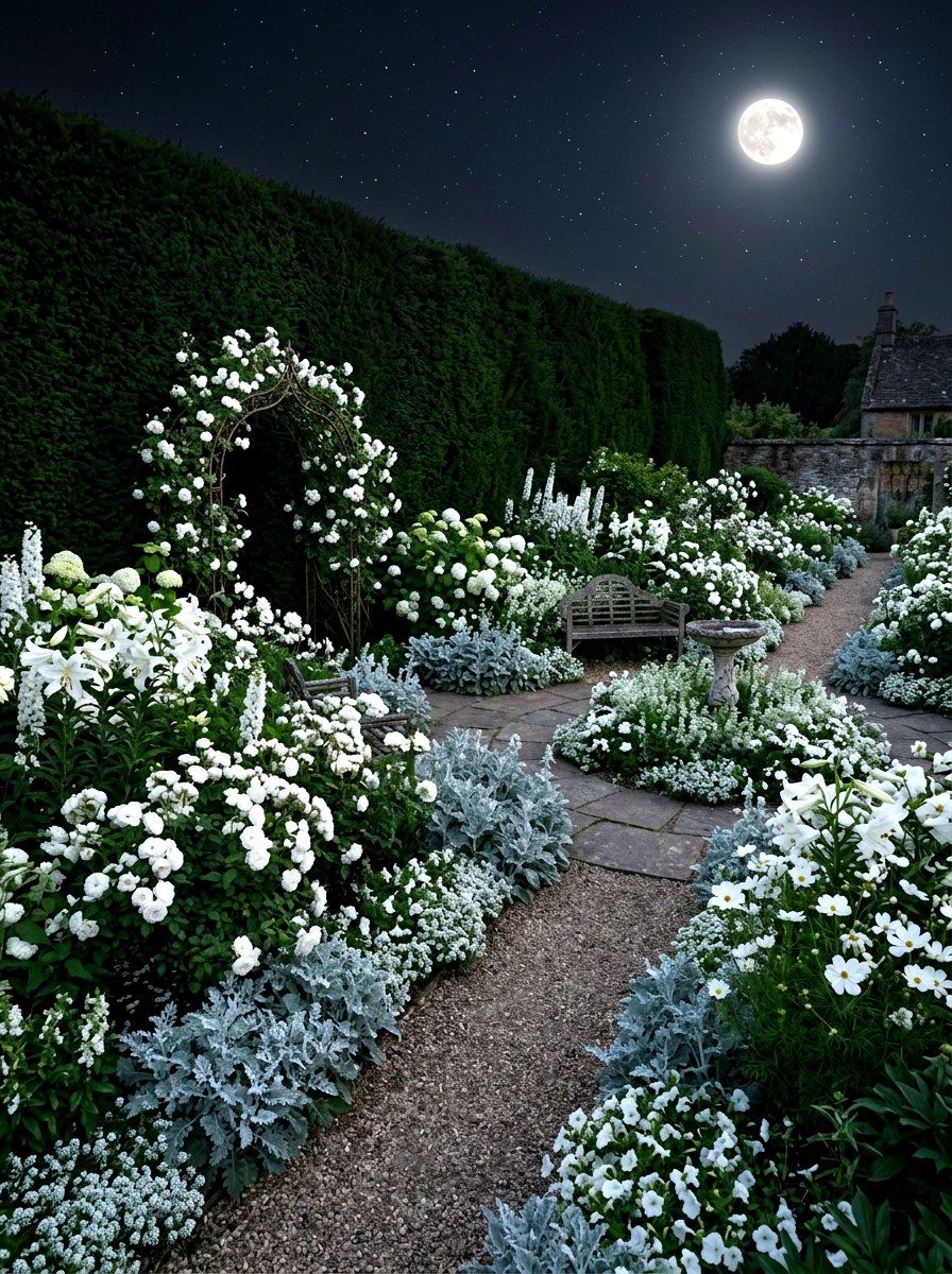 White Flower Garden - 30 front yard flower bed ideas