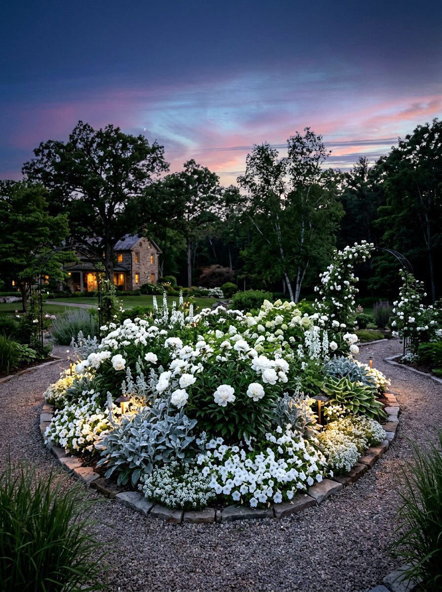 White Flower Garden Island - 30 driveway island landscaping ideas