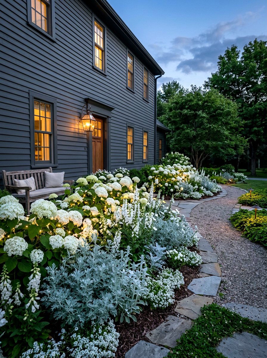 White Flower Moon Garden Foundations - 30 foundation flower bed ideas