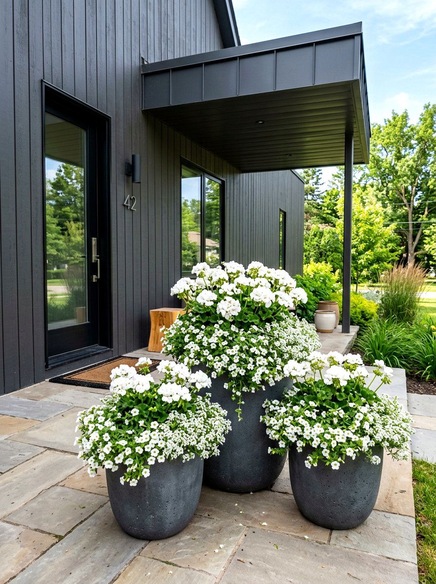 White Flower Porch Display - 30 porch steps flower pot ideas