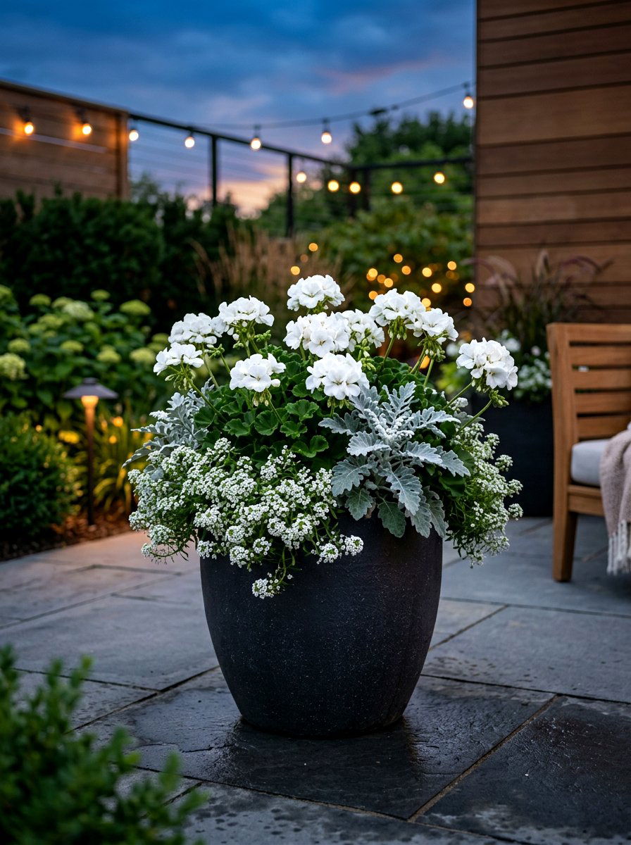 White Flower Pot - 30 container plant arrangement ideas