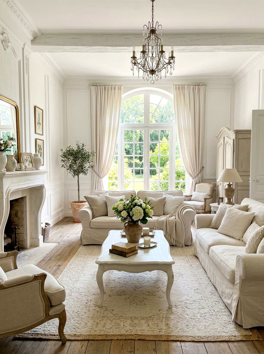 White French Country Living Room - 30 French country living room ideas