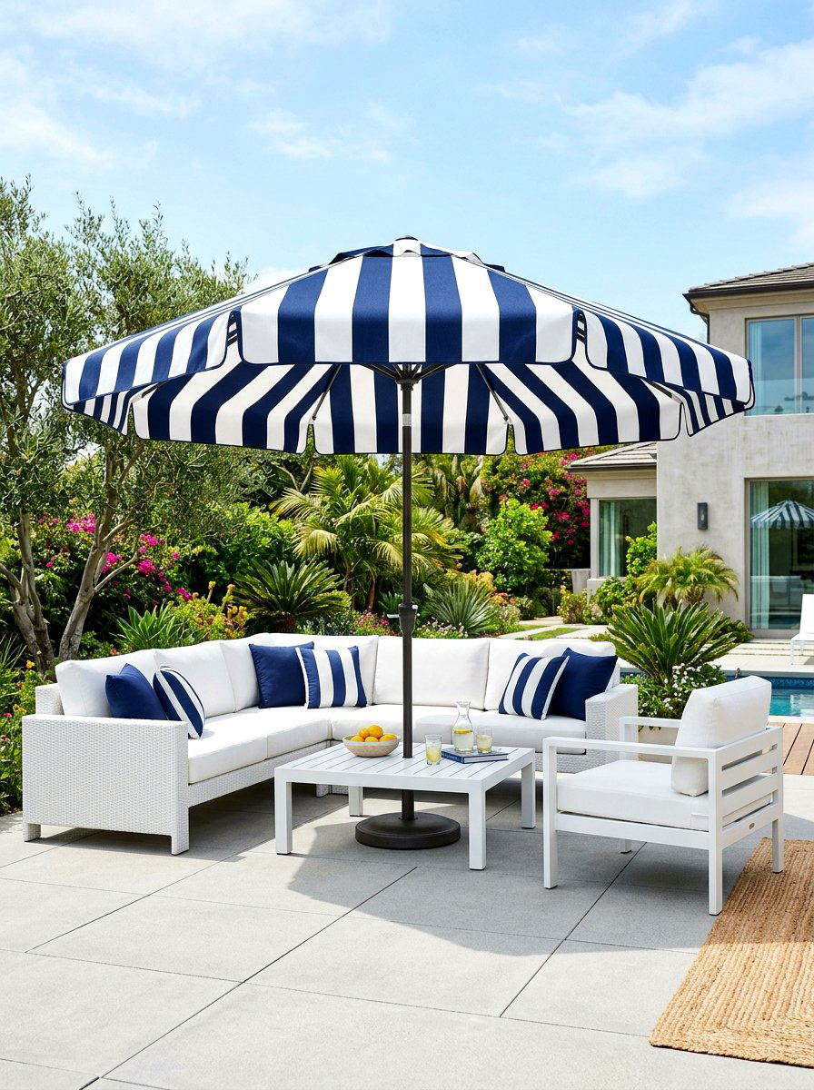 White Furniture Striped Umbrella - 30 striped umbrella patio ideas