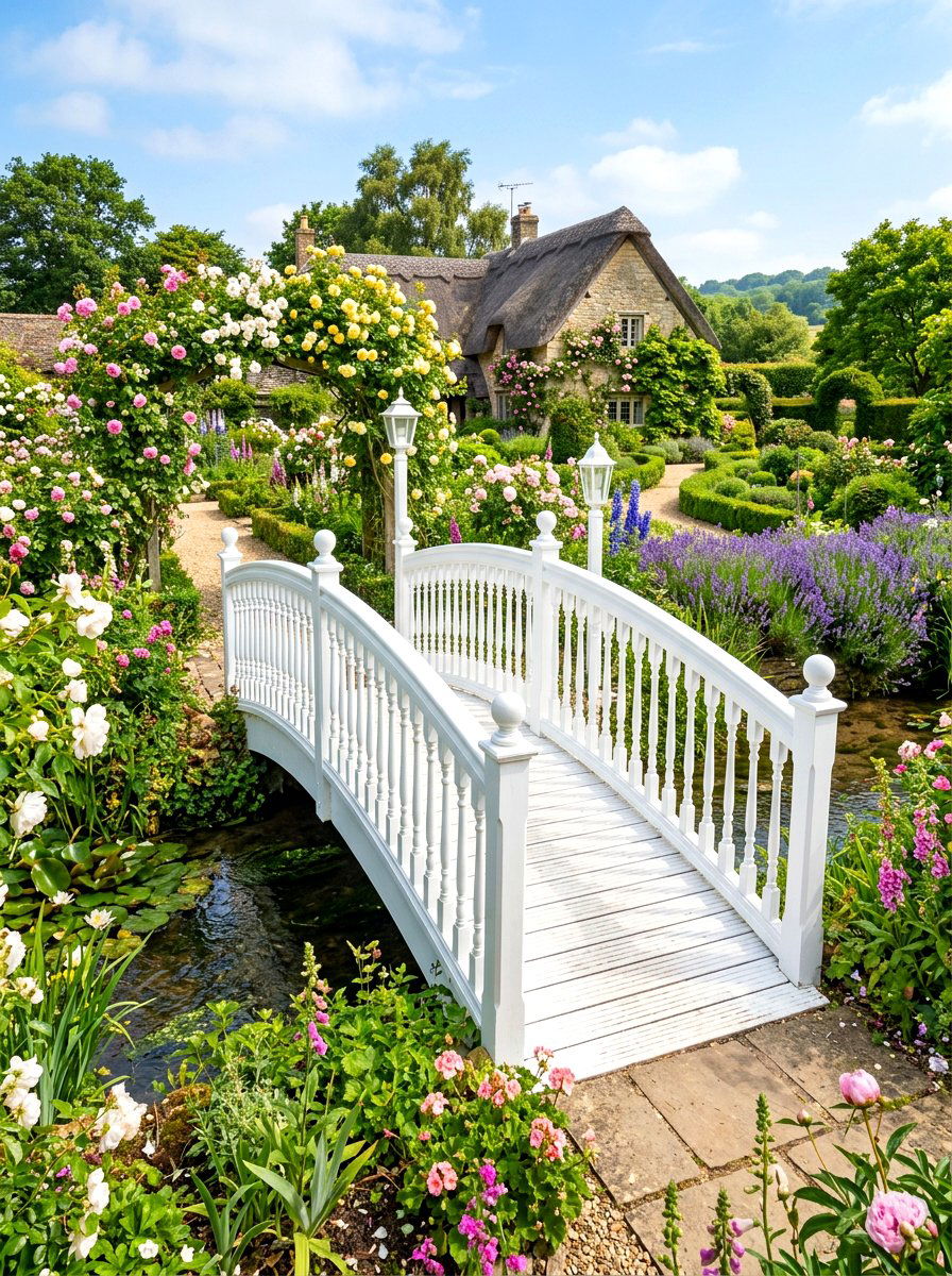 White Garden Bridge - 30 pond bridge ideas