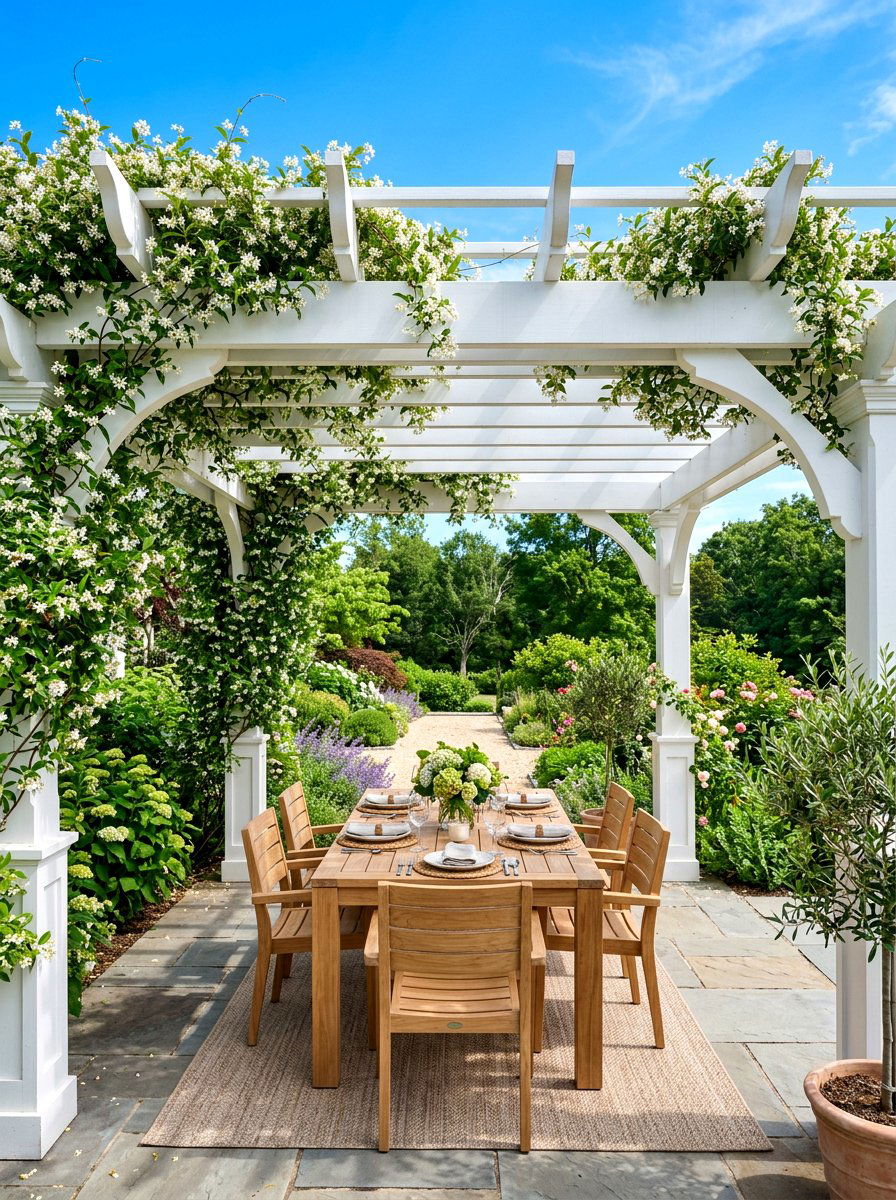 White Garden Pergola - 30 Hamptons backyard ideas