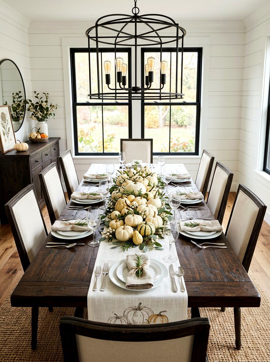White Gourd Table Runner - 30 natural harvest decor ideas