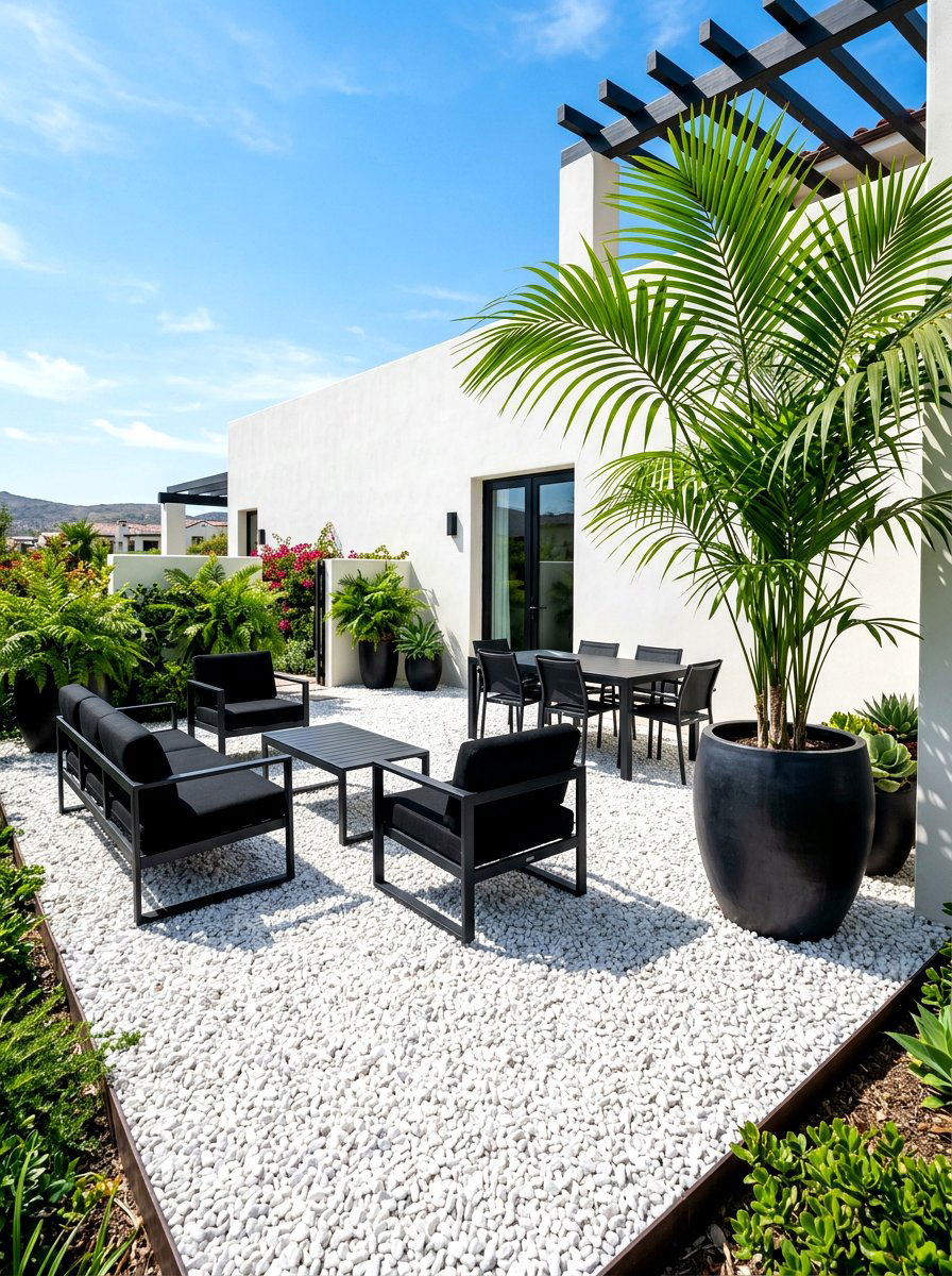 White Gravel Patio - 30 gravel backyard ideas