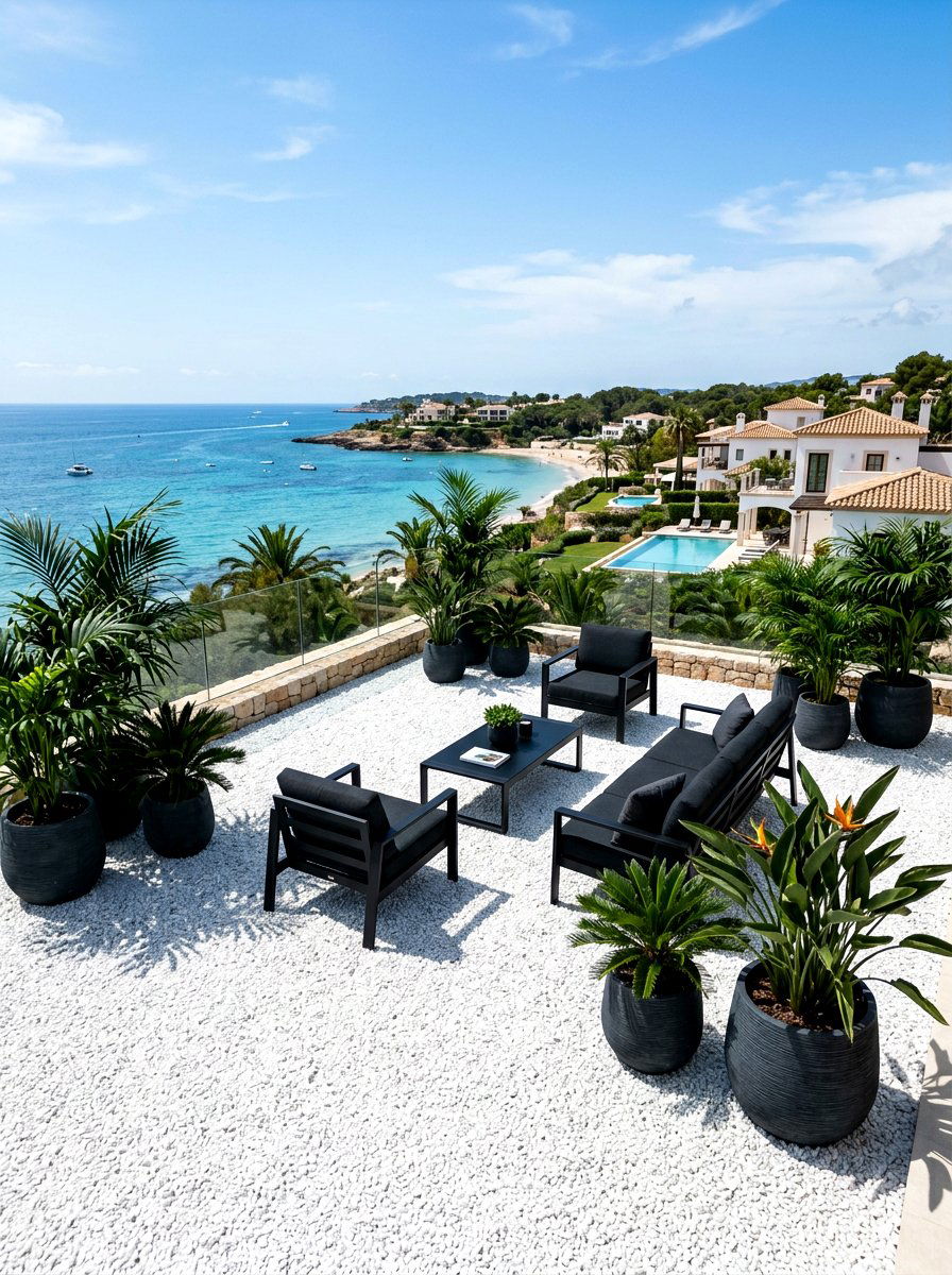 White Gravel Terrace - 30 gravel garden ideas