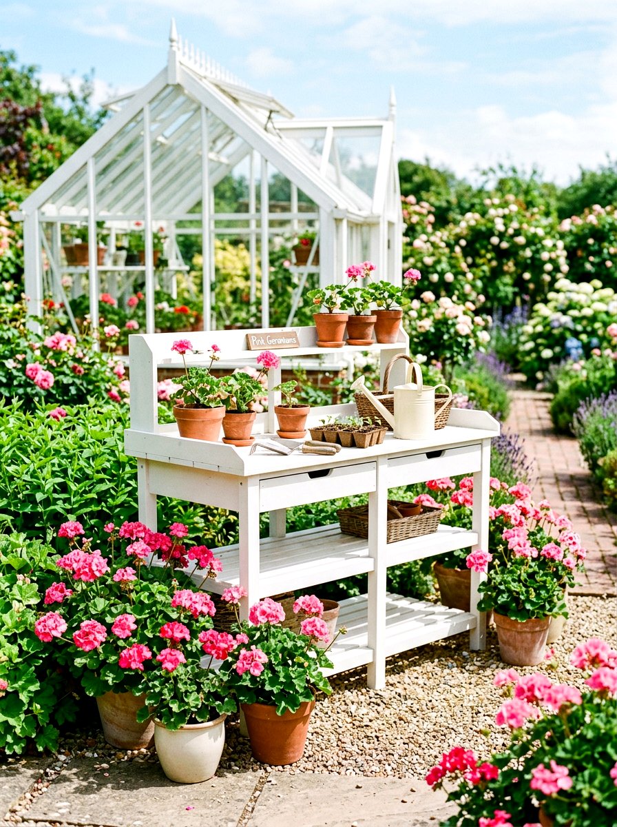 White Greenhouse Potting Bench - 30 greenhouse potting bench ideas