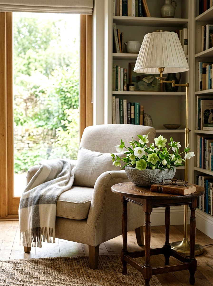 White Hellebores In Stone Bowl - 30 spring flower arrangement ideas