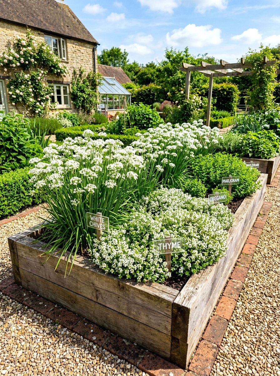 White Herb Garden - 30 white flower garden ideas