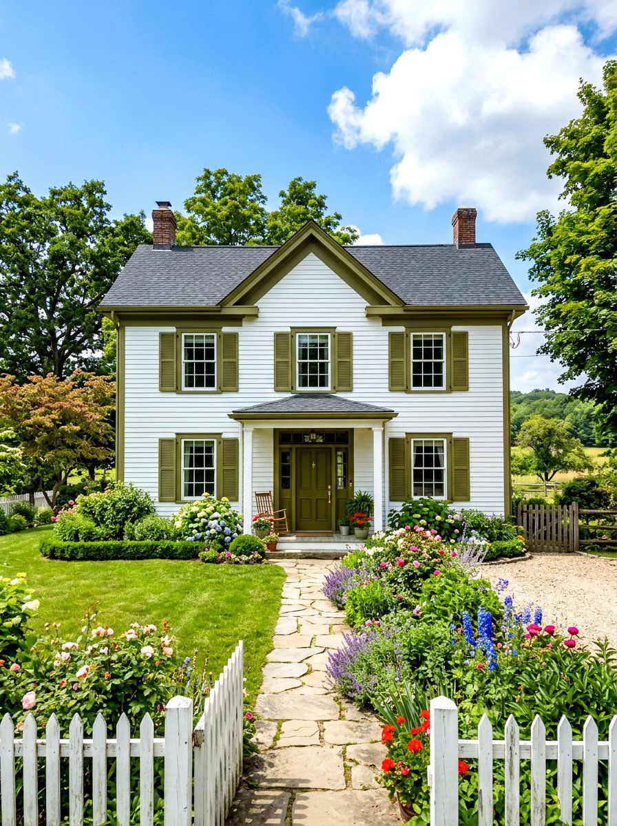 White House With Olive Green Trim - 30 olive green exterior ideas